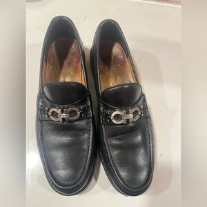 Salvatore Ferragamo DAVID Gancini Bit Black Calf Leather Mens Loafers 10